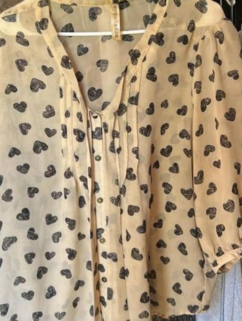 Ayesha Dvora Sheer Beige Heart Print Blouse 2X